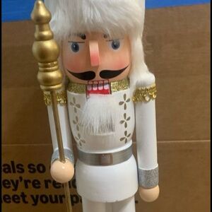 New! Holiday Lane Shine Bright White, Silver & Gold Soldier Nutcracker. 16”H